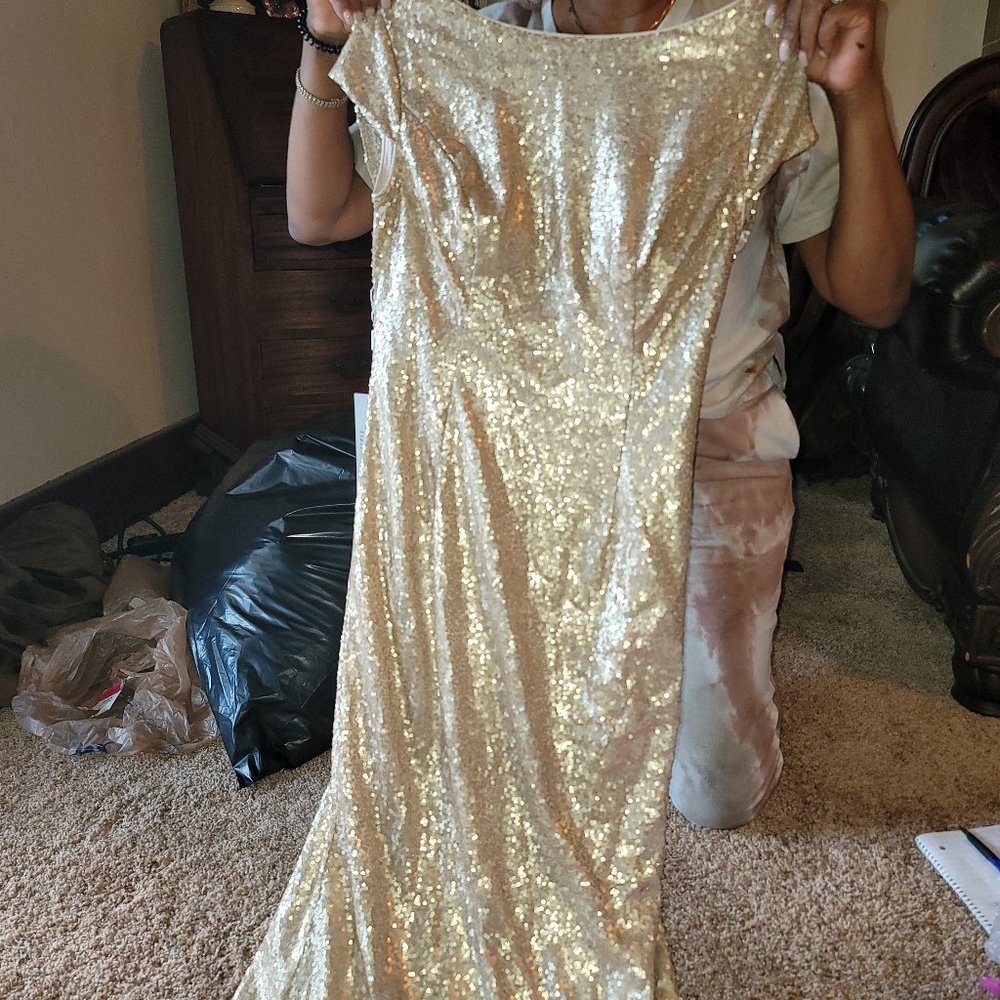 Gold fully-lined long evening gown – size 4 w/slight stretch – new - $100